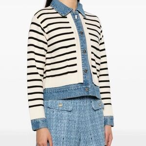 SANDRO - NWT Striped & Denim Contrast Coatigan Jacket Two Tone - Sz S / FR1